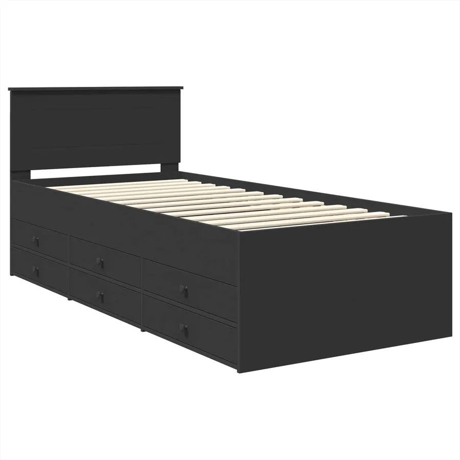 Lit d'appoint avec tiroir Noir 90 x 190 cm Bois d'ingénierie - 4