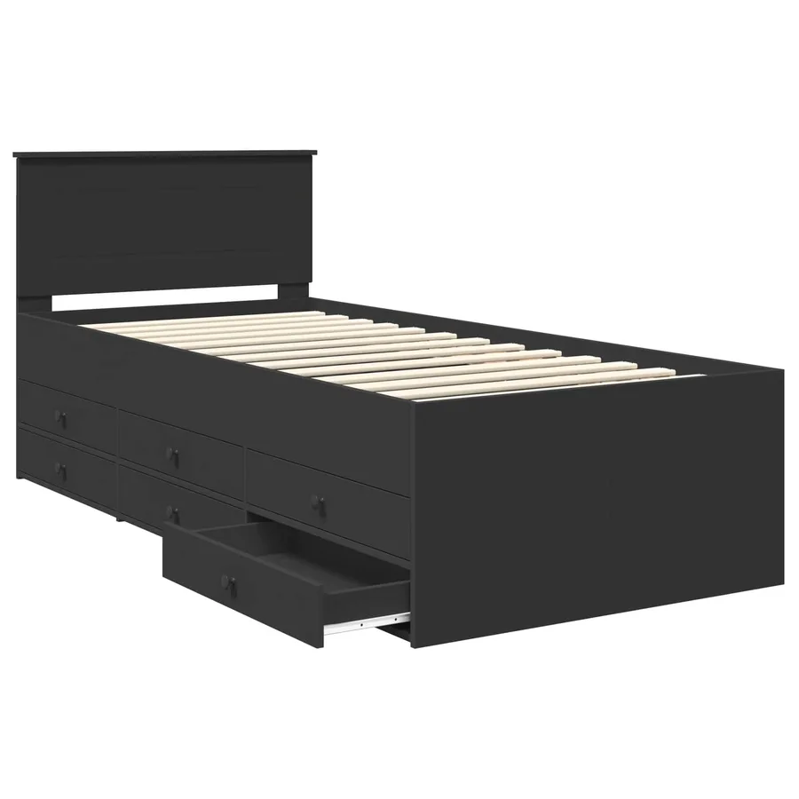 Lit d'appoint avec tiroir Noir 90 x 190 cm Bois d'ingénierie - 5