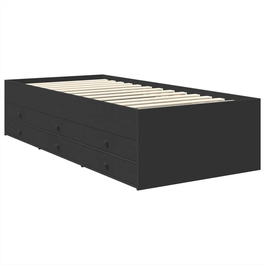Lit d'appoint avec tiroir Noir 90 x 190 cm Bois d'ingénierie - 6