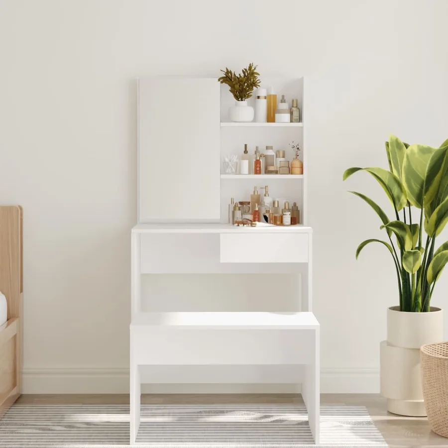 Coiffeuse avec miroir blanc 74,5x40x141 cm - 3