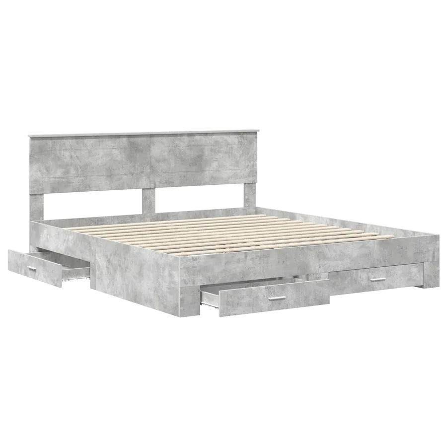 Cadre de lit Gris béton 200 x 200 cm Bois d'ingénierie - 5