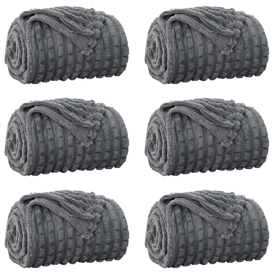 Couvertures à jeter 6 pcs Gris foncé 200 x 150 cm Toison - 2
