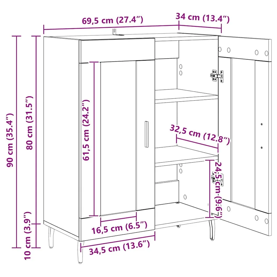 Buffet Chêne artisanal 69,5 x 34 x 90 cm Bois d'ingénierie - 13