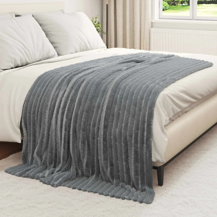 Couvertures à jeter 6 pcs Gris foncé 200 x 150 cm Toison - 3