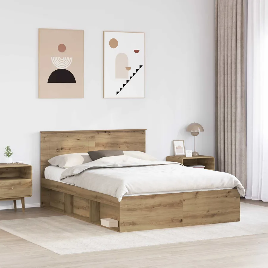 Cadre de lit Chêne artisan 150 x 200 cm Bois d'ingénierie - 3