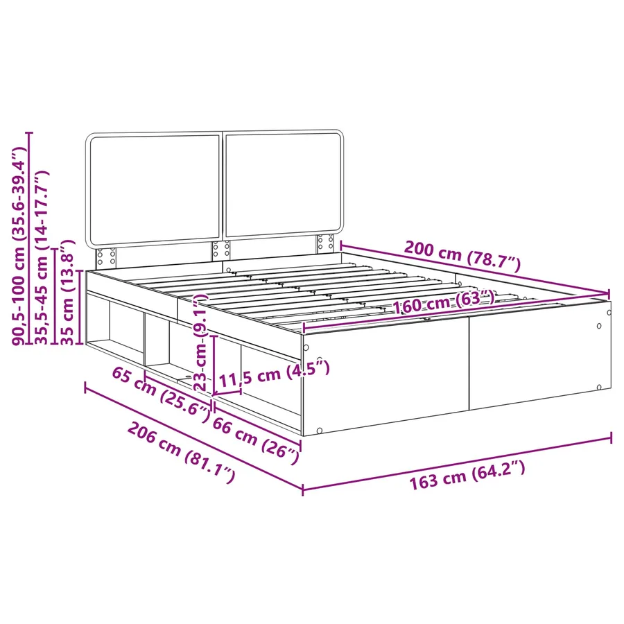 Cadre de lit Gris Sonoma 160 x 200 cm Pin massif - 13