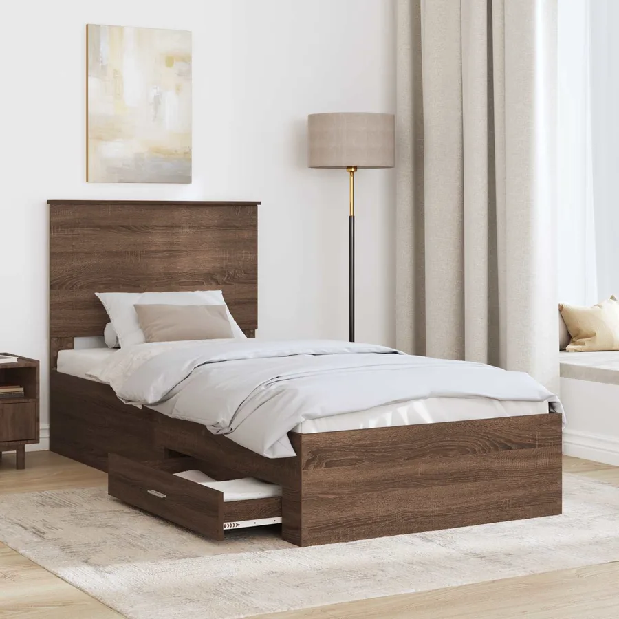 Cadre de lit avec tiroir Chêne Marron et Argent 75 x 190 cm - 3
