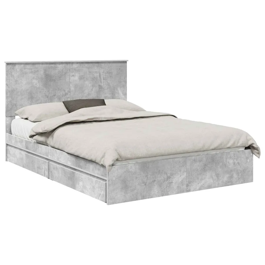 Lit de Rangement Gris béton 135 x 190 cm Bois d'ingénierie - 2