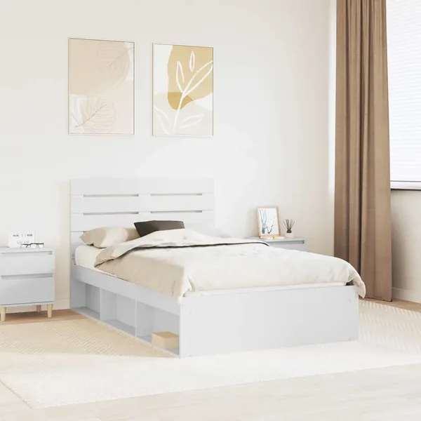 Cadre de lit avec tête de lit Blanc 120 x 200 cm Pin massif