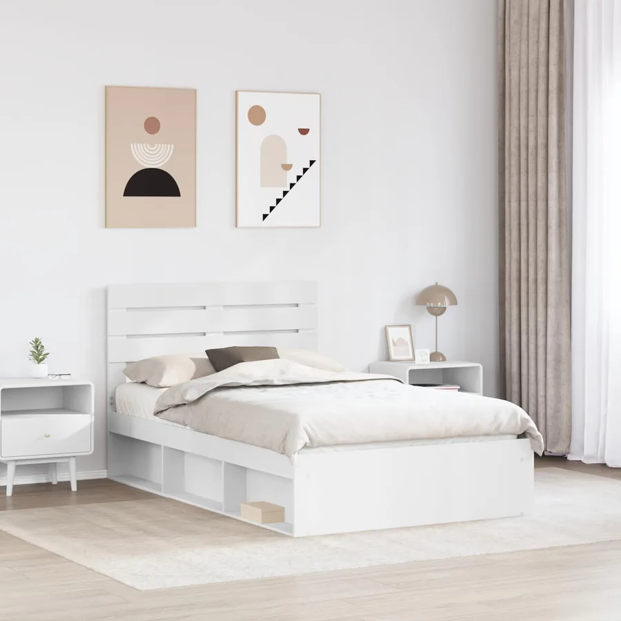 Cadre de lit avec tête de lit Blanc 120 x 200 cm Pin massif - 3
