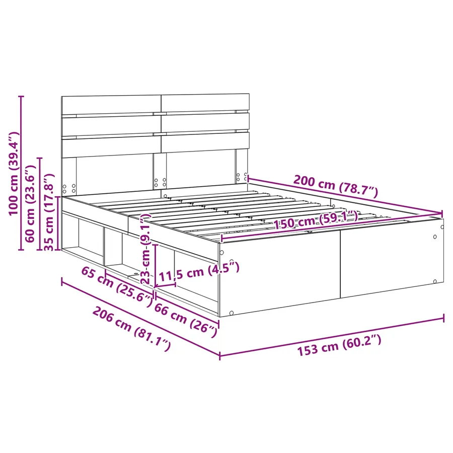 Cadre de lit Gris Sonoma 150 x 200 cm Pin massif - 13