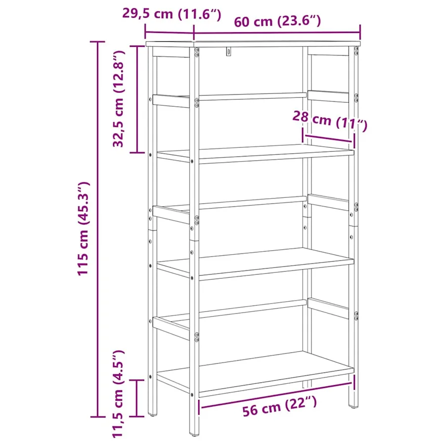 Étagère 3 niveaux 60 x 29,5 x 115 cm Bois d'ingénierie - 12
