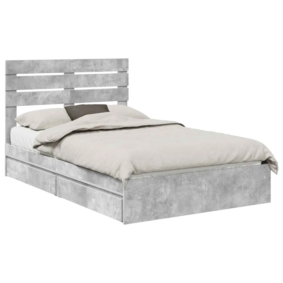 Lit de Rangement Gris béton 135 x 190 cm Bois d'ingénierie - 2