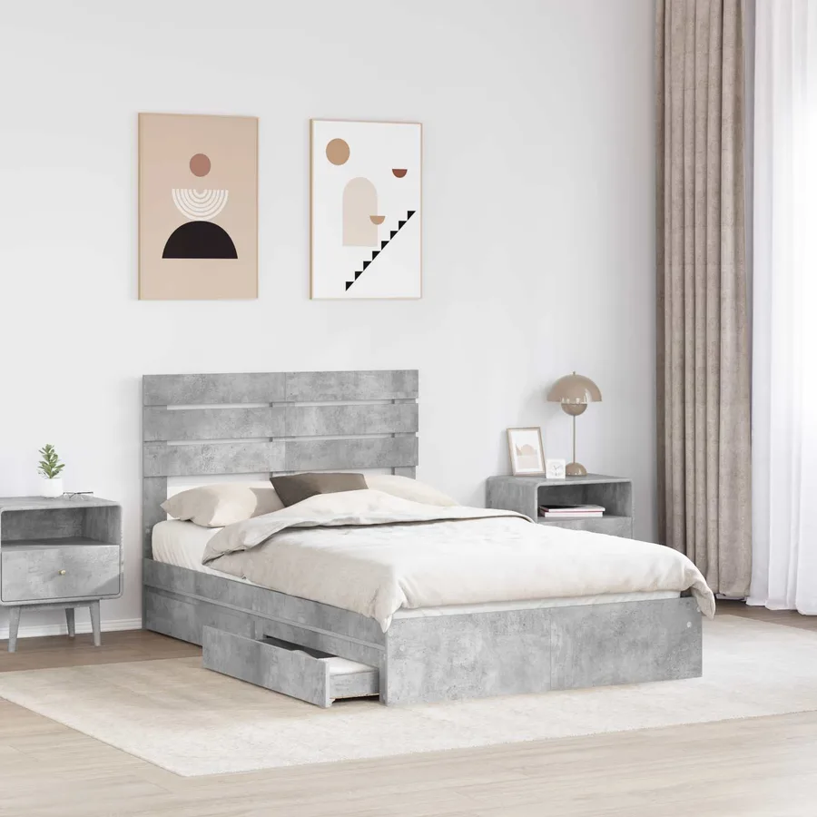 Lit de Rangement Gris béton 135 x 190 cm Bois d'ingénierie - 3