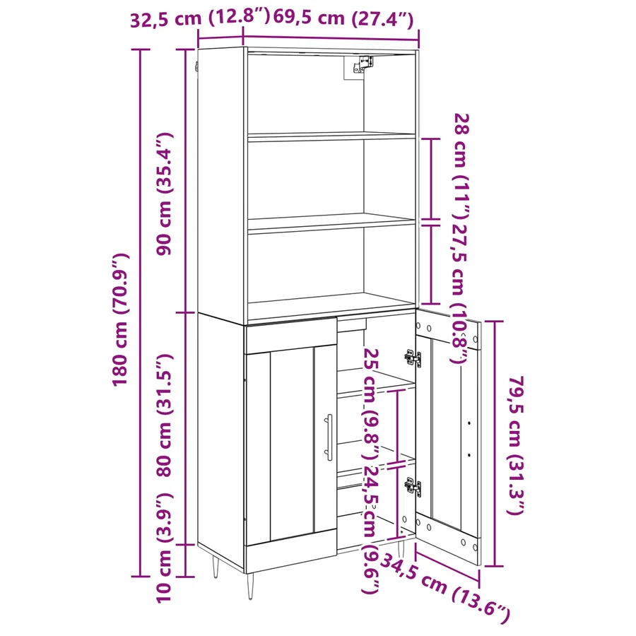 Haut Armoire Chêne artisanal 69,5 x 34 x 180 cm - 14