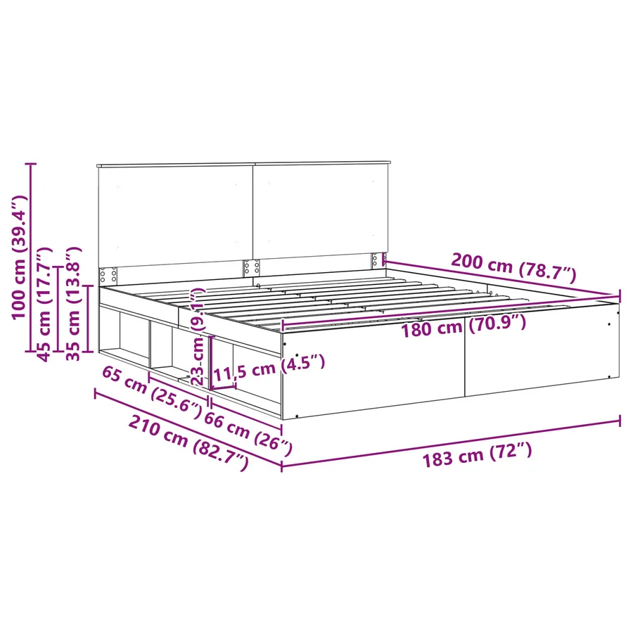 Cadre de lit Blanc 180 x 200 cm Bois de pin massif - 14