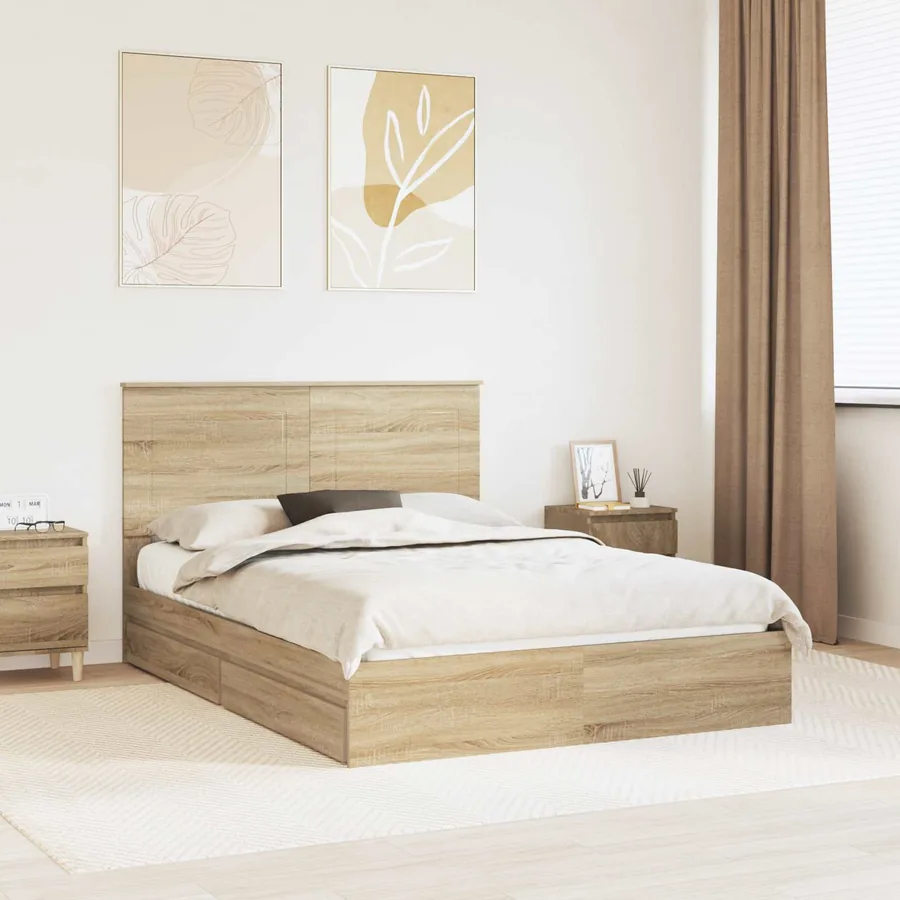 Lit de Rangement Chêne Sonoma 160 x 200 cm Bois d'ingénierie