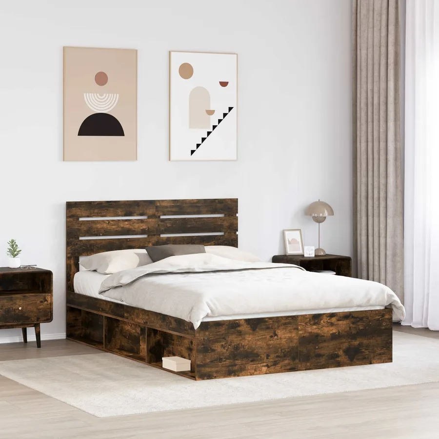 Cadre de lit Chêne fumé 140 x 190 cm Pin massif - 3