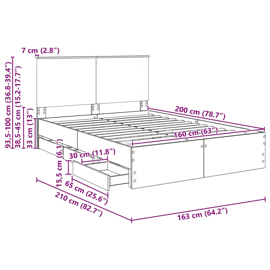 Cadre de lit Gris béton 160 x 200 cm Bois Ingénierie - 14