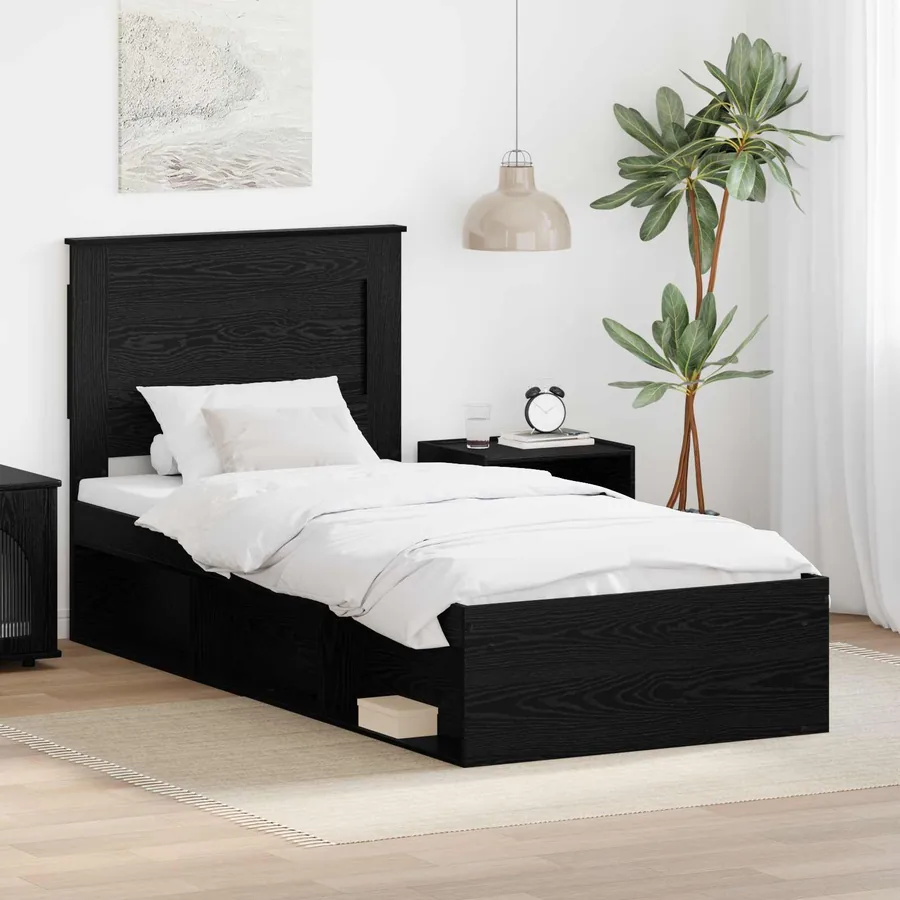 Cadre de lit avec tête de lit Noir 75 x 190 cm Pin massif
