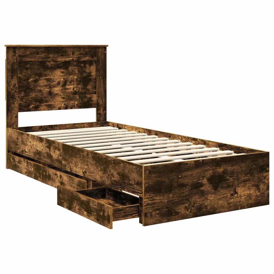 Cadre de lit avec tiroir Chêne fumé 75 x 190 cm Bois Ingénierie - 5