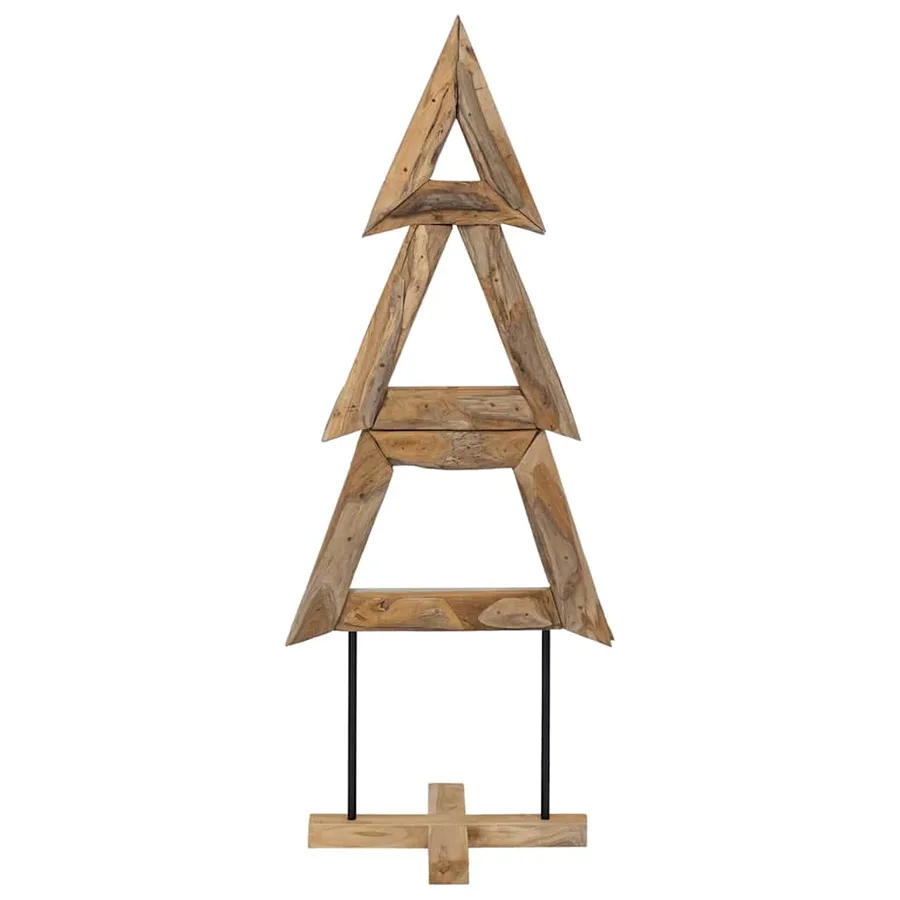 Sapin de Noël avec support Marron 149,5 cm Bois de teck solide - 2