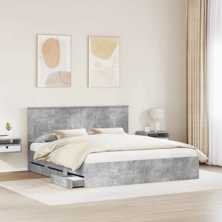 Cadre de lit Gris béton 200 x 200 cm Bois Ingénierie - 3