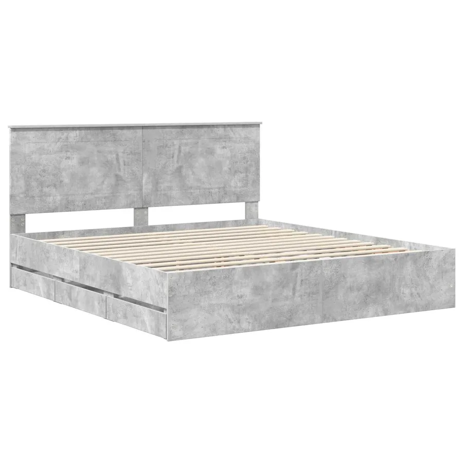 Cadre de lit Gris béton 200 x 200 cm Bois Ingénierie - 4
