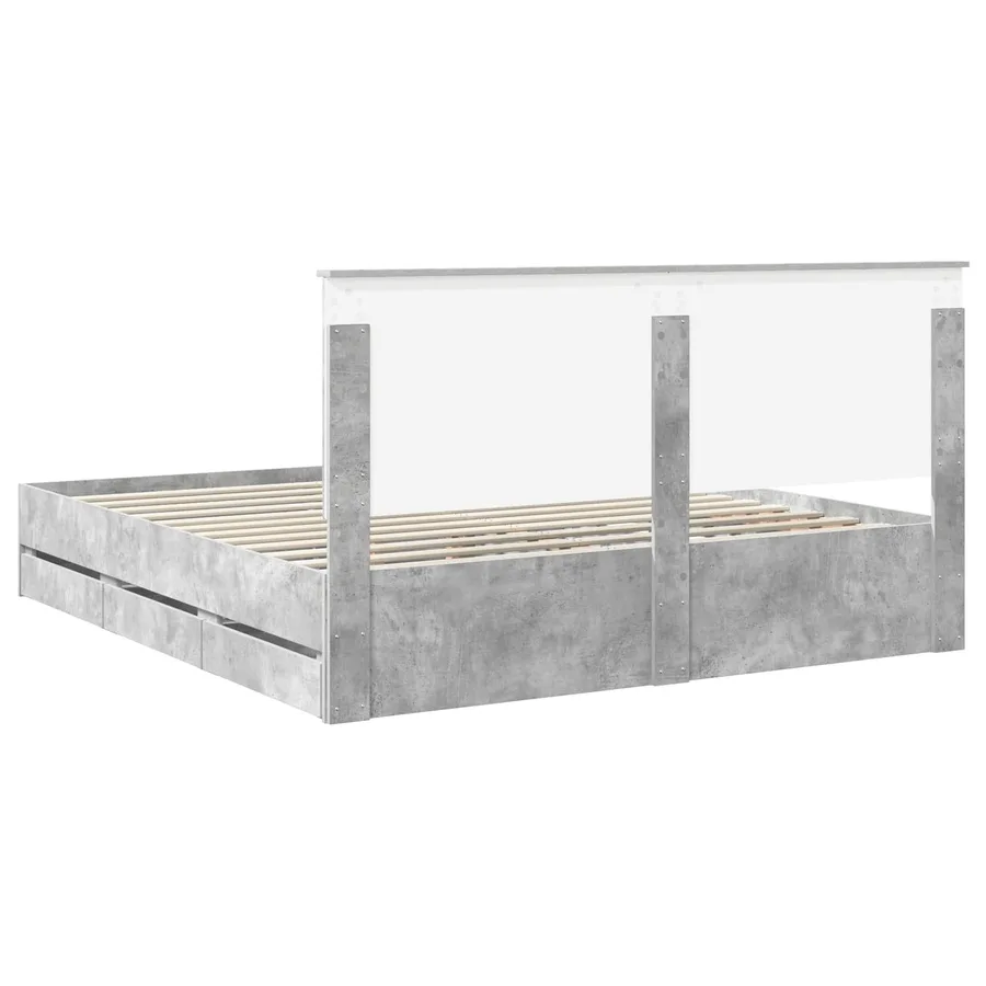 Cadre de lit Gris béton 200 x 200 cm Bois Ingénierie - 8