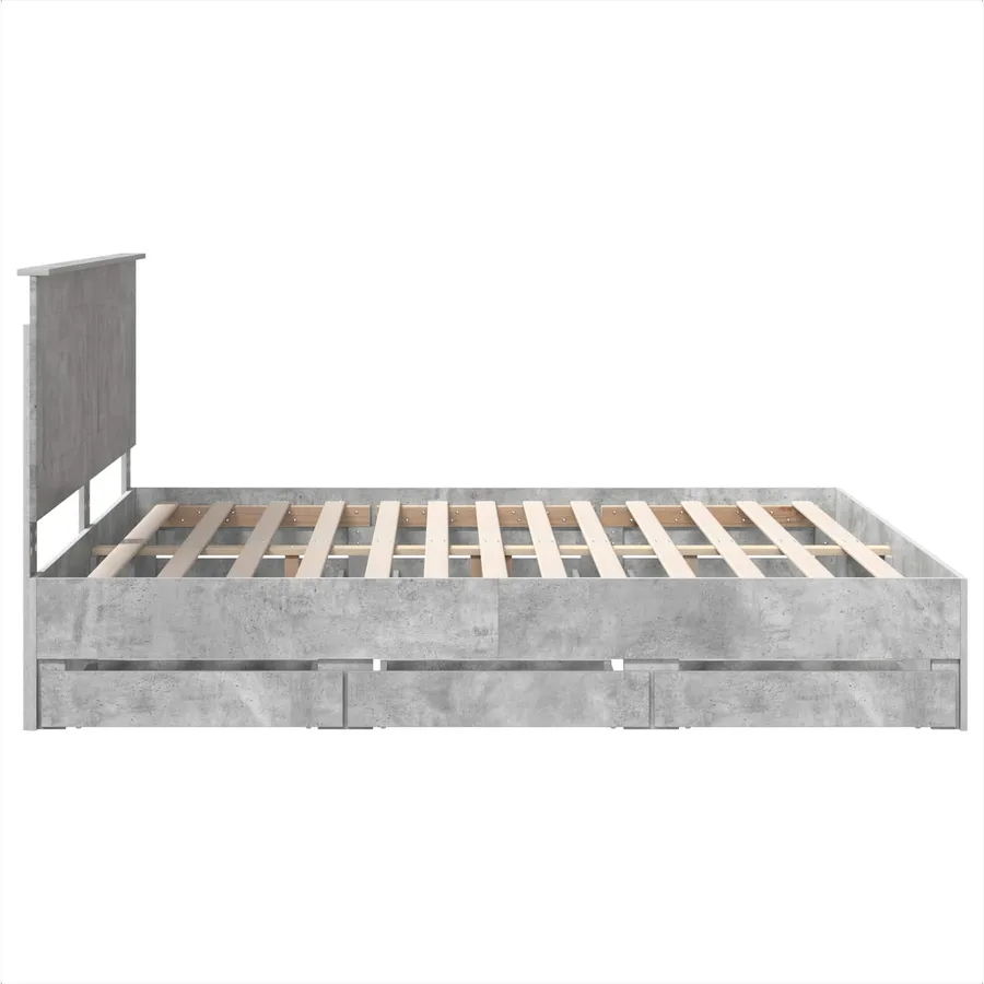 Cadre de lit Gris béton 200 x 200 cm Bois Ingénierie - 9