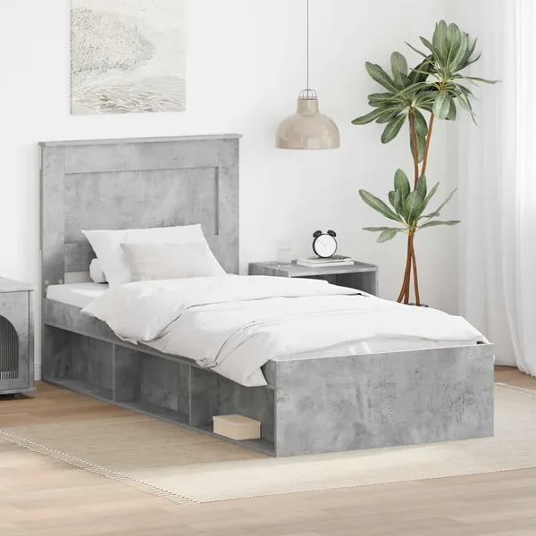 Cadre de lit avec tête de lit Gris Béton 75 x 190 cm Pin massif