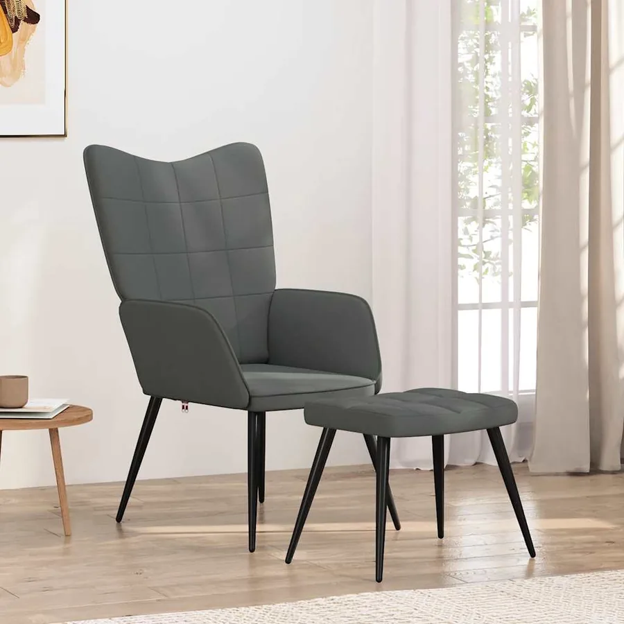 Chaise de relaxation avec tabouret Gris foncé Tissu