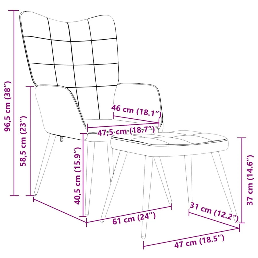 Chaise de relaxation avec tabouret Gris foncé Tissu - 12