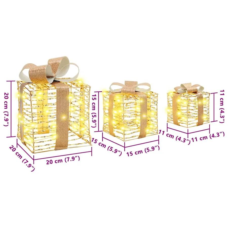 Boîte Cadeau avec 60 LED 3 pcs Blanc chaud 20 x 20 x 20 cm PET - 8