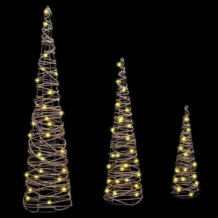 Sapin de Noël 3 pcs Blanc chaud 20 x 20 x 80 cm Rotin - 4