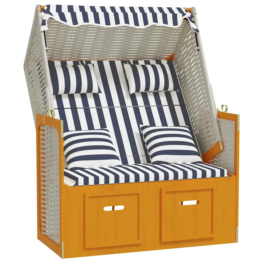 Strandkorb avec coussins résine tressée bois solide blanc gris - 30