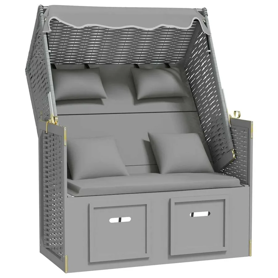 Strandkorb avec coussins résine tressée bois solide blanc gris - 39