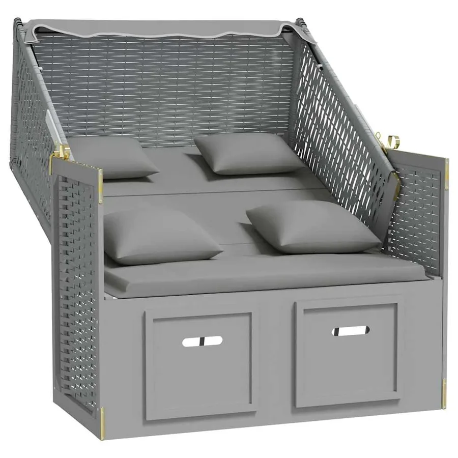 Strandkorb avec coussins résine tressée bois solide blanc gris - 40