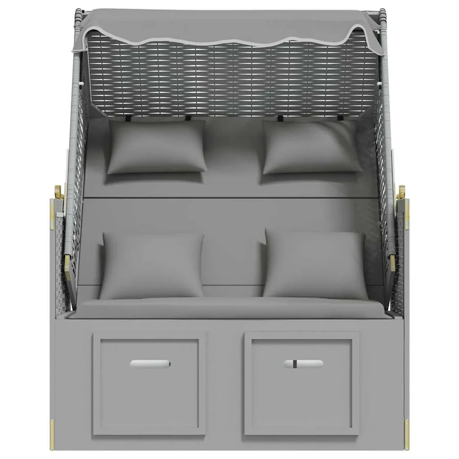 Strandkorb avec coussins résine tressée bois solide blanc gris - 42