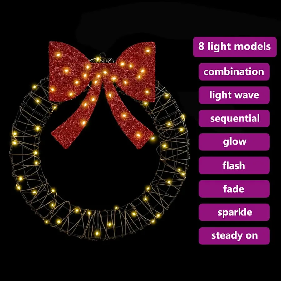 Couronne avec 60 LED Blanc chaud 75 x 75 x 8 cm Rotin - 8