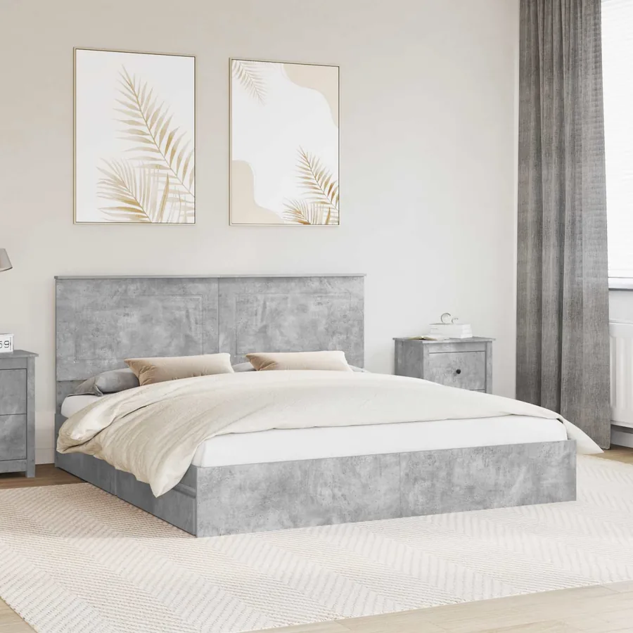 Lit de Rangement Gris béton 180 x 200 cm Bois d'ingénierie