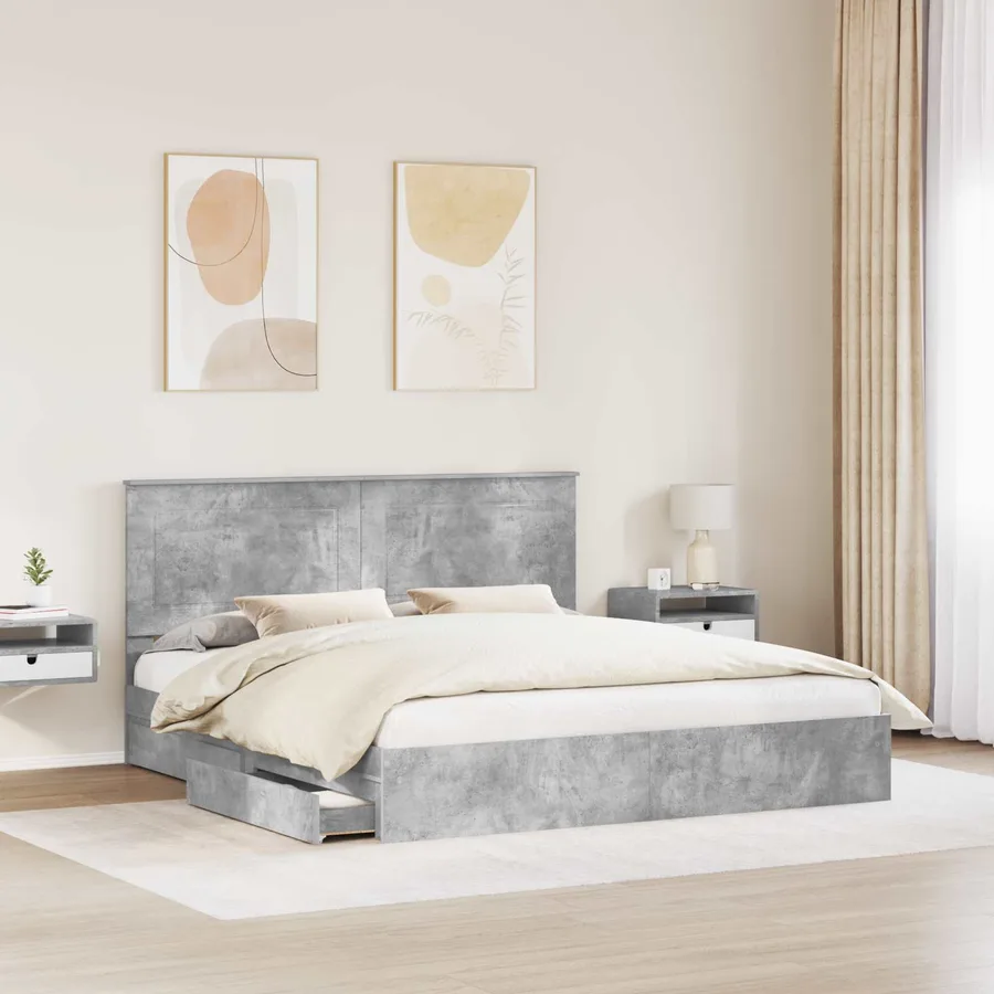 Lit de Rangement Gris béton 180 x 200 cm Bois d'ingénierie - 3
