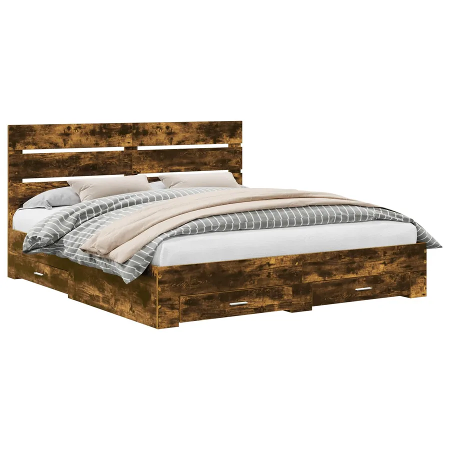 Cadre de lit Chêne fumé 200 x 200 cm Bois d'ingénierie - 2