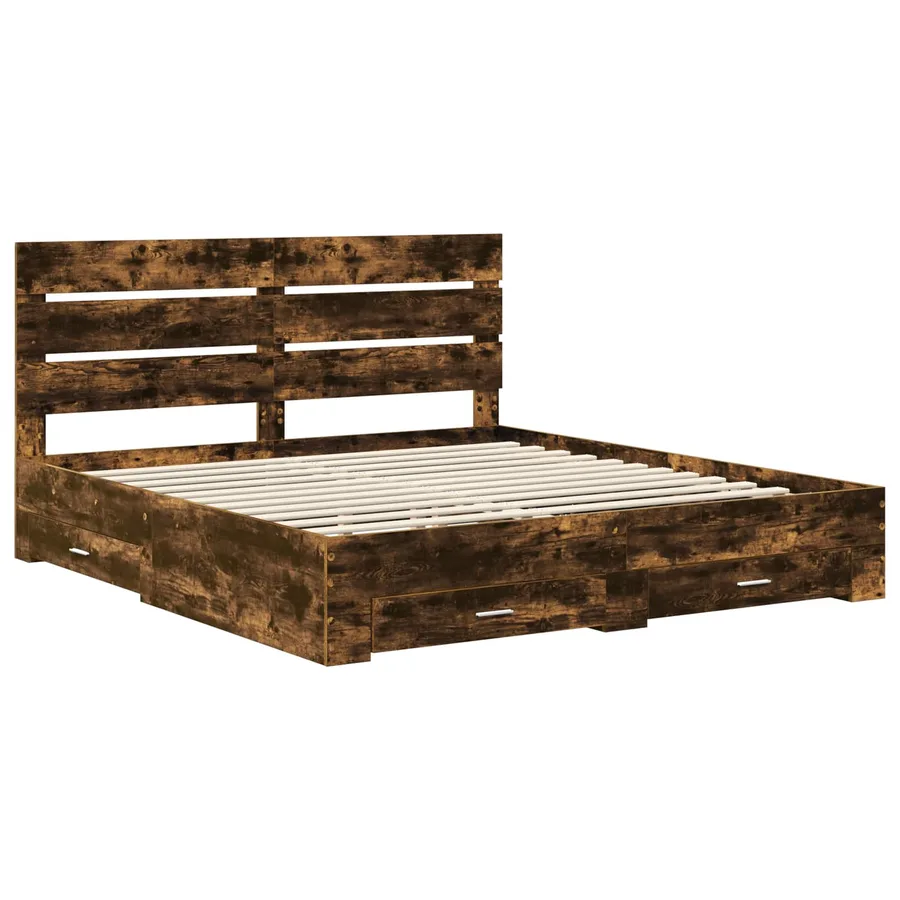 Cadre de lit Chêne fumé 200 x 200 cm Bois d'ingénierie - 4