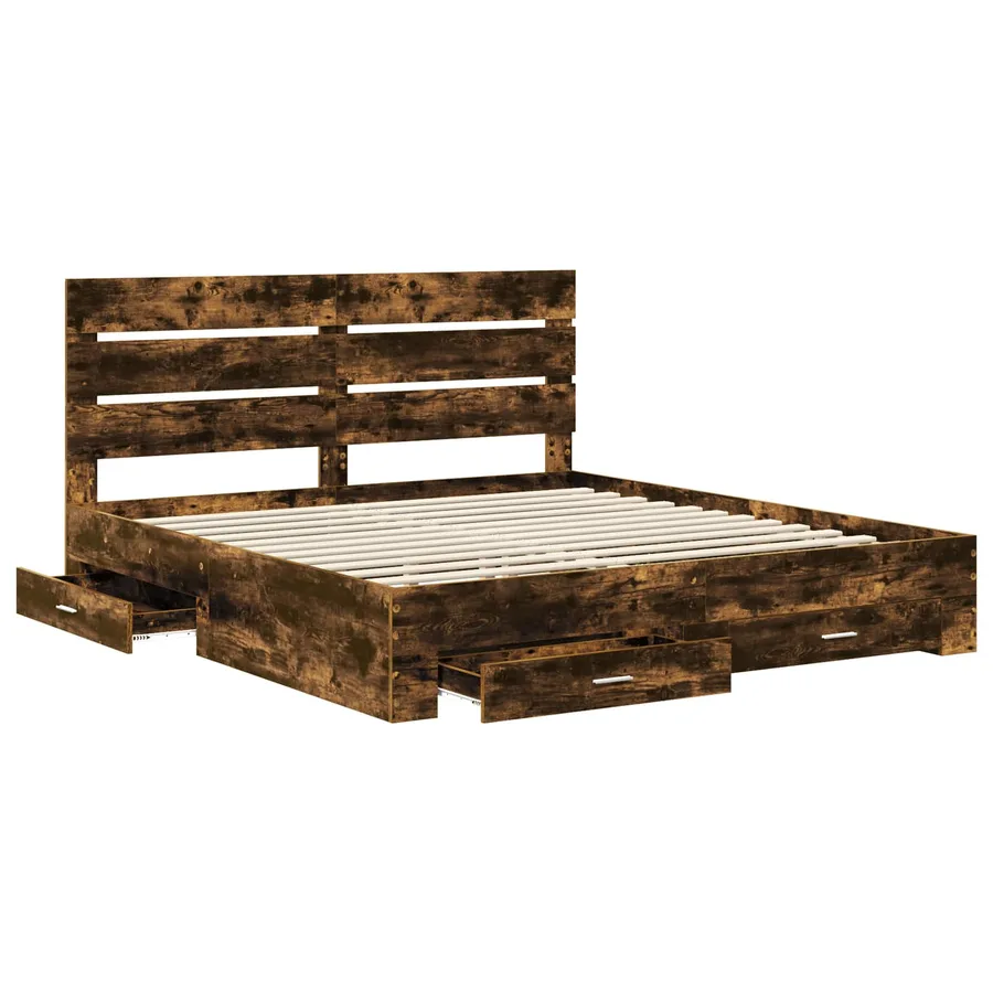 Cadre de lit Chêne fumé 200 x 200 cm Bois d'ingénierie - 5