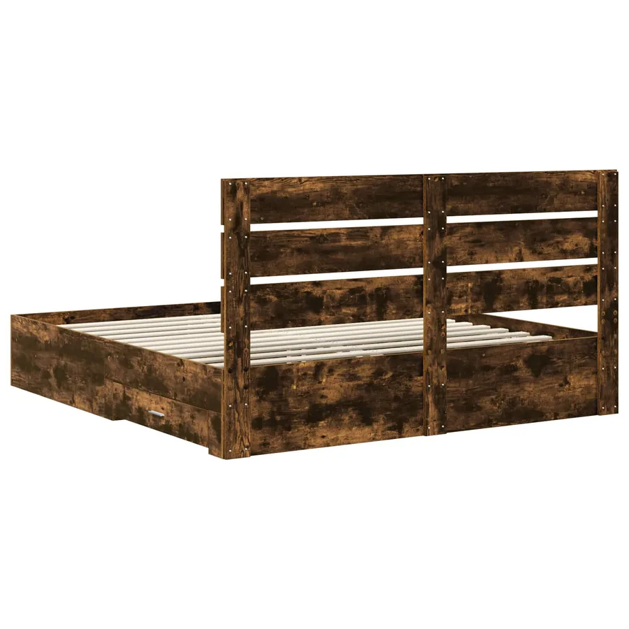 Cadre de lit Chêne fumé 200 x 200 cm Bois d'ingénierie - 8