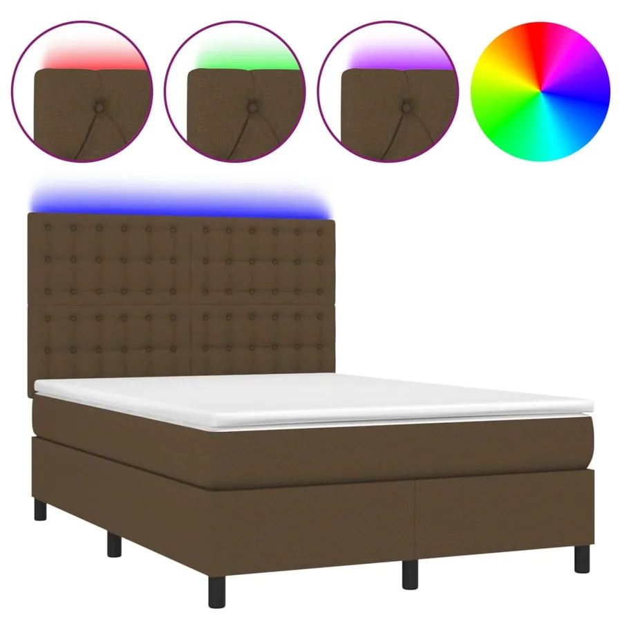 Sommier à lattes de lit matelas et LED Marron foncé 140x200 cm - 2