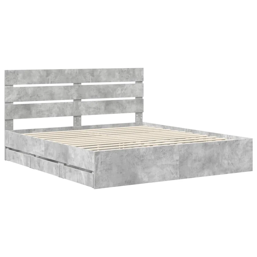 Cadre de lit Gris béton 200 x 200 cm Bois Ingénierie - 4