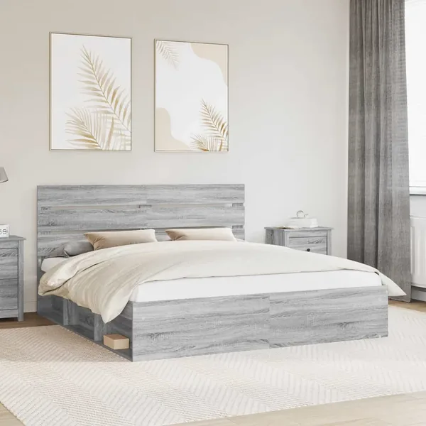 Cadre de lit Gris Sonoma 200 x 200 cm Bois de pin massif