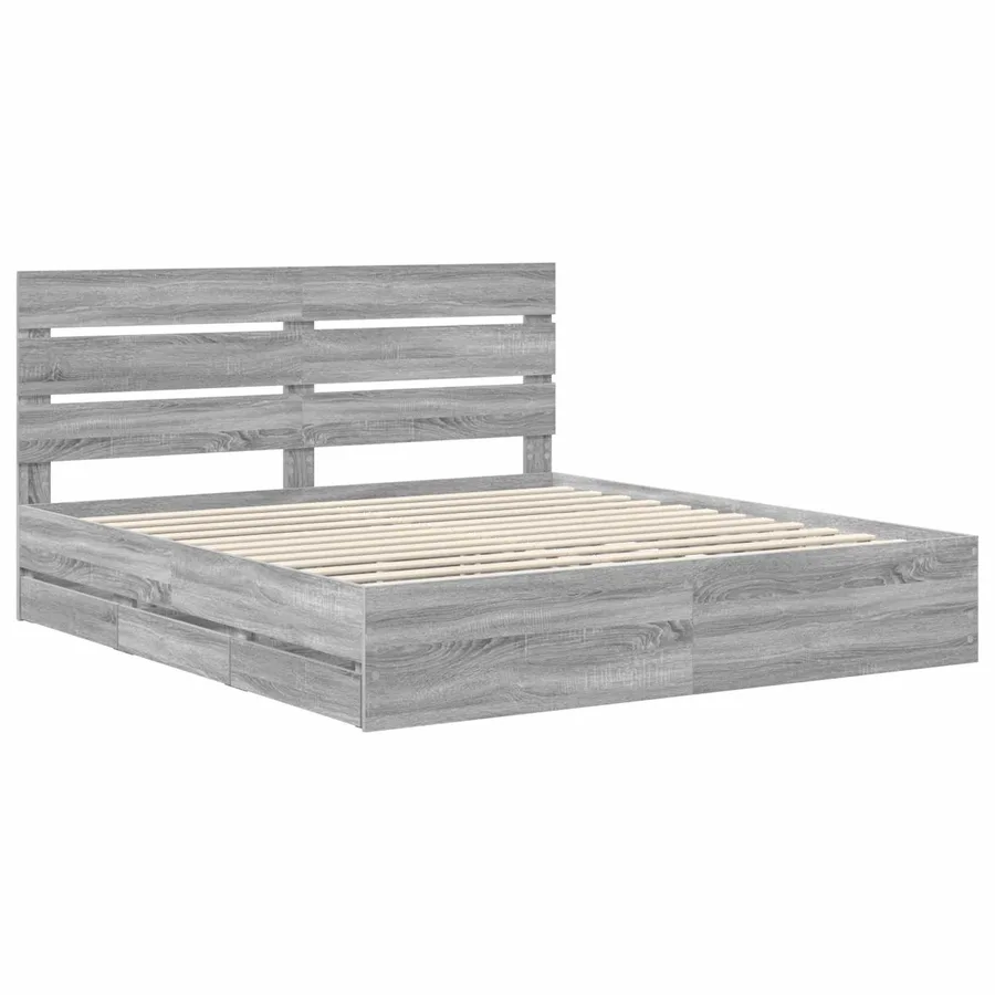 Cadre de lit Gris Sonoma 200 x 200 cm Bois Ingénierie - 4